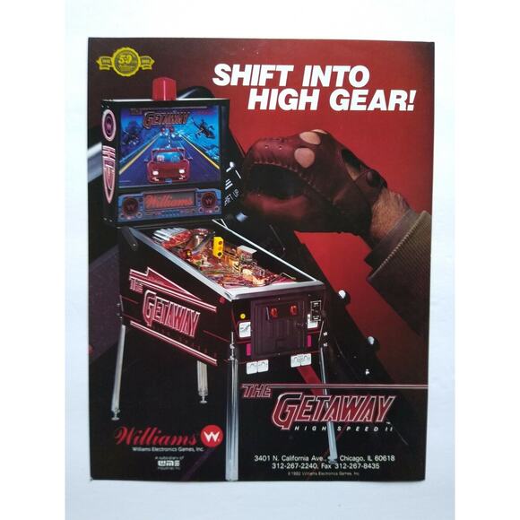 The Getaway High Speed II Pinball Flyer Original 1992 Promo Artwork 8.5" x 11" - Picture 2 of 4